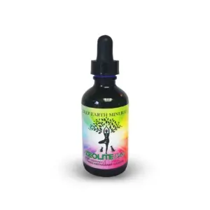 A bottle of cbd oil with a rainbow colored background.